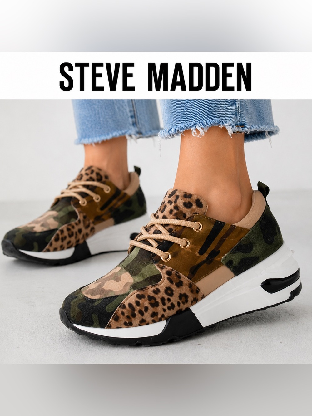 Steve Madden Camo & Leopard Mixed-Print Platform Sneakers